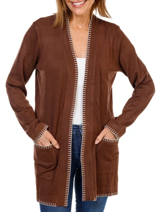 Thumbnail 1: ADRIENNE VITTADINI Women's Open Front Whip Stitch Cardigan 