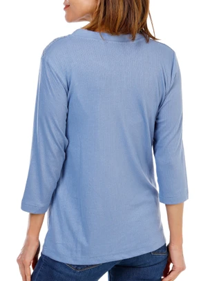 Thumbnail 2: Lands' End Women's 3/4 Sleeve Split Neck Crochet Trim Top 