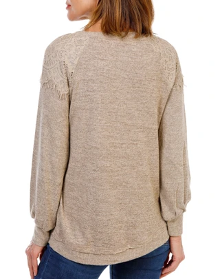 Thumbnail 2: Anneliese Women's Long Sleeve Hacci Lace Shoulder Top 
