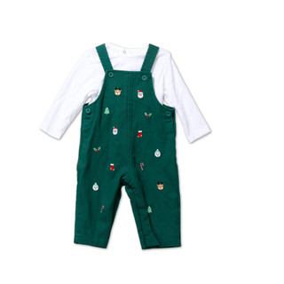Thumbnail 1: Little Me Baby Boys 2 Pc Christmas Embroidered Overalls Set 