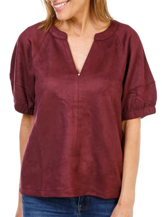 Thumbnail 1: BB Dakota Women's Puff Sleeve Suede V-Neck Top  