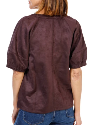 Thumbnail 2: BB Dakota Women's Puff Sleeve Suede V-Neck Top  