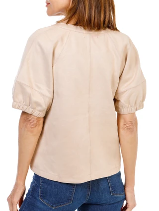 Thumbnail 2: BB Dakota Women's Puff Sleeve Suede V-Neck Top  