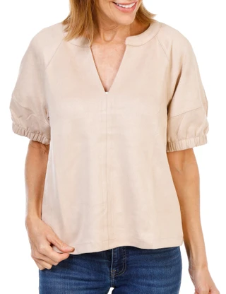 Thumbnail 1: BB Dakota Women's Puff Sleeve Suede V-Neck Top  