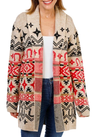 Thumbnail 1: Lucky Brand Women's Long Open Front Printed Cardigan 