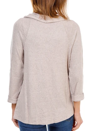 Thumbnail 2: Late August Women's 3/4 Sleeve Button Detail Cowl Neck Sweater 