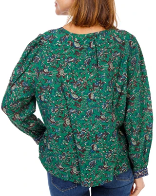 Thumbnail 2: Hester & Orchard Women's Long Sleeve Boho Floral Split Neck Top 