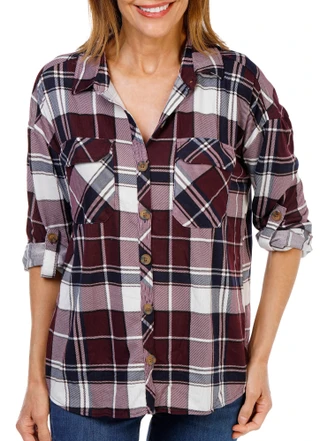 Thumbnail 1: Anneliese Women's 2 Pocket Button Up Roll Tab Soft Flannel Shirt 