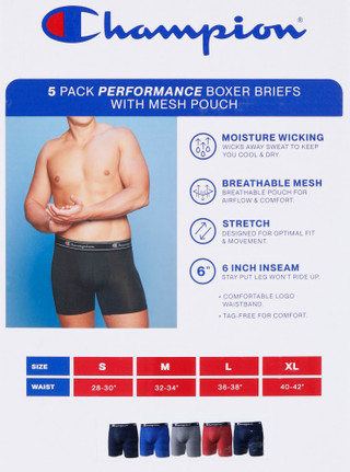 Thumbnail 2: Champion Men's 5 Pk Performance Boxer Briefs 