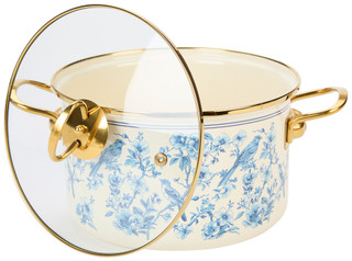 Thumbnail 2: DIAMOND HOME Bird Print Enamel Stock Pot with Glass Lid - 3.7 Qt 