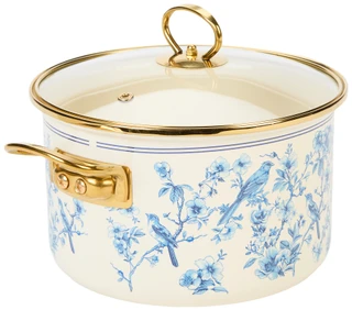 Thumbnail 1: DIAMOND HOME Bird Print Enamel Stock Pot with Glass Lid - 3.7 Qt 