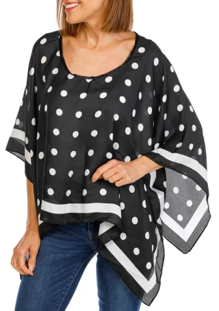 Thumbnail 1: Nicole Miller Women's Polka Dota Satin Poncho Top 