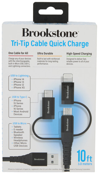 Thumbnail 2: Brookstone 10 Ft Tri-Tip Cable Quick Charge 