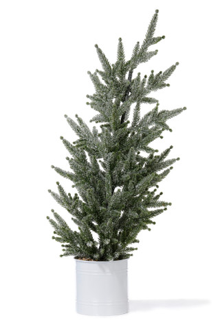 Thumbnail 1: 32 in Snowy Christmas Pine Tree in Pail with Rocks Decor 
