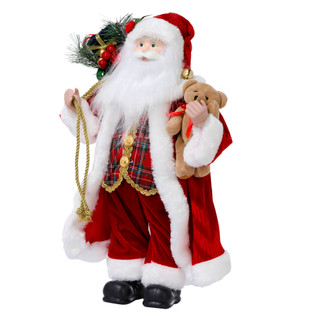 Thumbnail 1: Magical Season 18 in Christmas Plaid Vest Santa with Toy Sack & Teddy Bear 