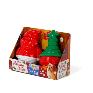 Thumbnail 2: Bow Wow Pet 2 Pk Christmas Squeaky Santa & Tree Pet Toy Set 