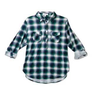 Thumbnail 1: Anneliese Women's Plus Long Sleeve Half Button Front Top w/ 2 Pockets 