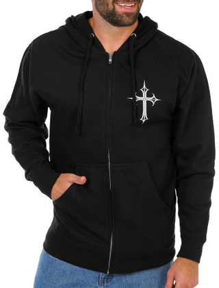 Thumbnail 2: Inspired Culture Men's Faith Cross Graphic Zip-Up Hoodie 