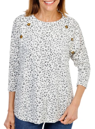 Thumbnail 1: Anneliese Women's 3/4 Sleeve Button Shoulder Chenille Top 