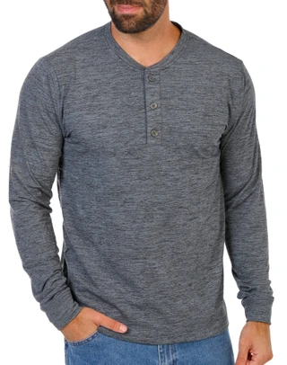 Thumbnail 1: HALLSTATT Men's Long Sleeve Heathered Henley Tee 