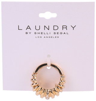 Thumbnail 1: Laundry Gold Tone Stretch Chunky Ribbed Crystal Ring 