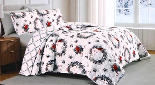 Thumbnail 1: Lenox 3 Pc Christmas Wreath King Reversible Quilt Set  