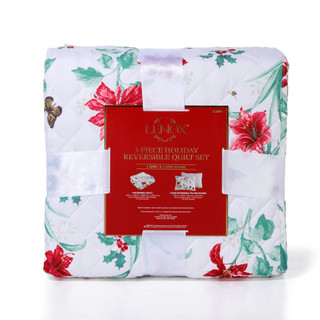 Thumbnail 2: Lenox 3 Pc Christmas Poinsettia King Reversible Quilt Set  