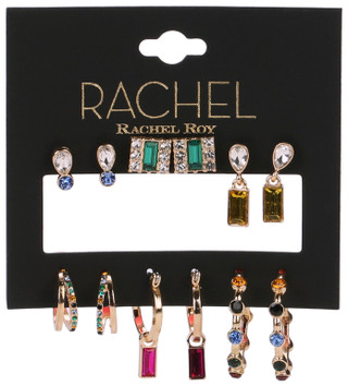 Thumbnail 1: RACHEL ROY 6 Pc Gold Tone Colorful Gemstone Earring Set 