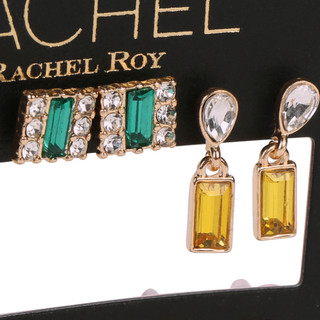 Thumbnail 2: RACHEL ROY 6 Pc Gold Tone Colorful Gemstone Earring Set 