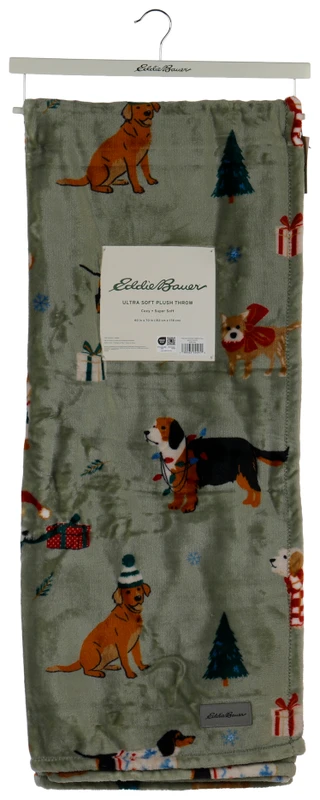 Thumbnail 1: Eddie Bauer 60x70 Ultra Soft Christmas Dogs Plush Throw  