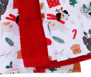 Thumbnail 2: Rockhill Home 3 Pk Merry Christmas Doggies Kitchen Towels  