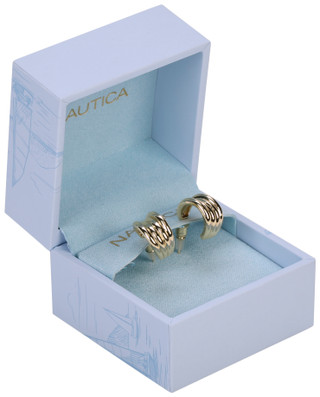 Thumbnail 1: Nautica Gold Plated Ribbed Huggie Hoop Earrings 