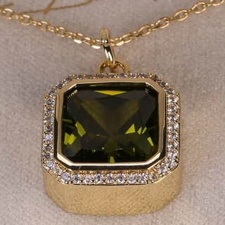 Thumbnail 2: Mulberry & Broome Gold Square Peridot Pendant Necklace 