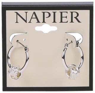 Thumbnail 1: Napier Silver Tone Knot Charm Hoop Earrings 