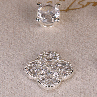 Thumbnail 2: Mulberry & Broome 2 Pc Silver CZ Clover and Stud Earrings 