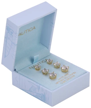Thumbnail 1: Nautica 3 Pc CZ Gold Plated Graduated Stud Earrings 