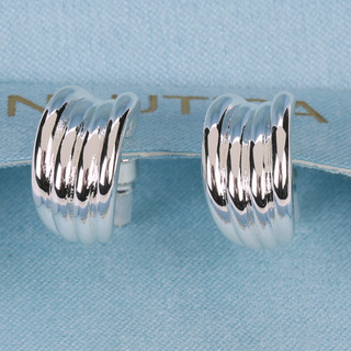 Thumbnail 2: Nautica Silver Plated Ribbed Huggie Hoop Earrings 