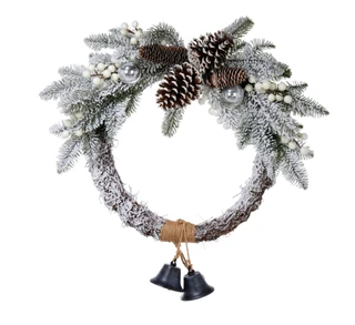 Thumbnail 1: Supreme Silk 22 in Christmas Wreath with Pinecones, Balls & Bells 