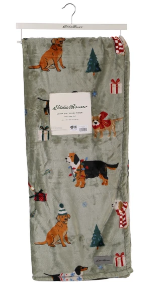Thumbnail 1: Eddie Bauer 60x70 Ultra Soft Christmas Dogs Plush Throw 
