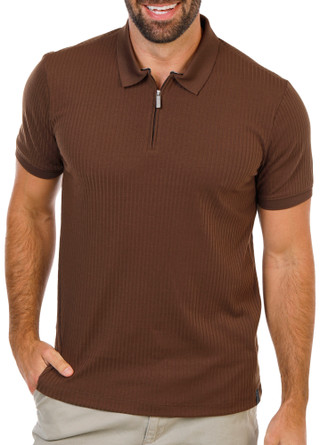 Thumbnail 1: Perry Ellis Men's Short Sleeve Ribbed Zip Polo  
