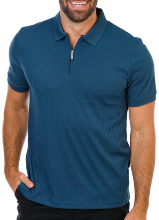 Thumbnail 1: Perry Ellis Men's Short Sleeve Ribbed Zip Polo  