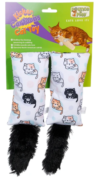 Thumbnail 1: BOUNCE & POUNCE 2 Pk Kicker Cartoons Cat Toys  