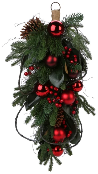 Thumbnail 1: Supreme Silk 30 In Berry Pinecone Magnolia Leaf Christmas Teardrop 