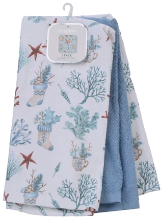 Thumbnail 1: Rockhill Home 3 Pk Coastal Christmas Kitchen Towels 
