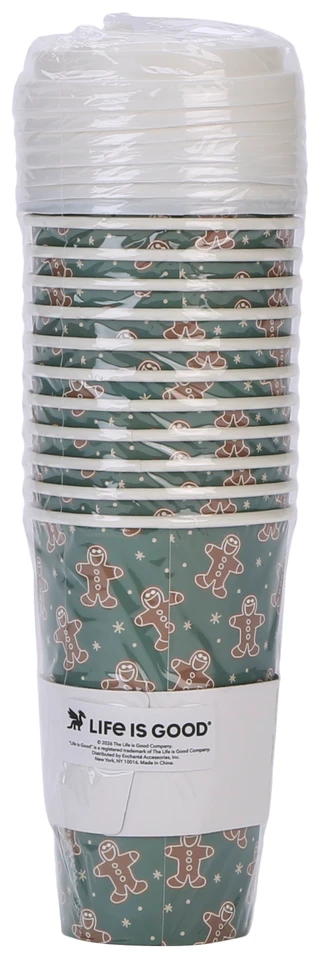Thumbnail 2: Life is Good 12 Pk Gingerbread Man Christmas Paper Coffee Cups 