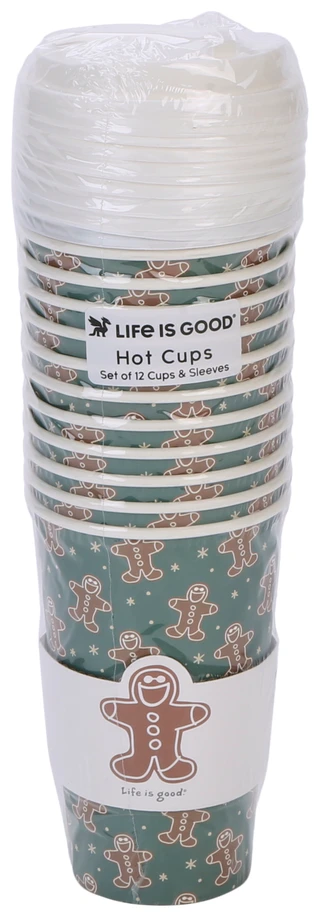 Thumbnail 1: Life is Good 12 Pk Gingerbread Man Christmas Paper Coffee Cups 