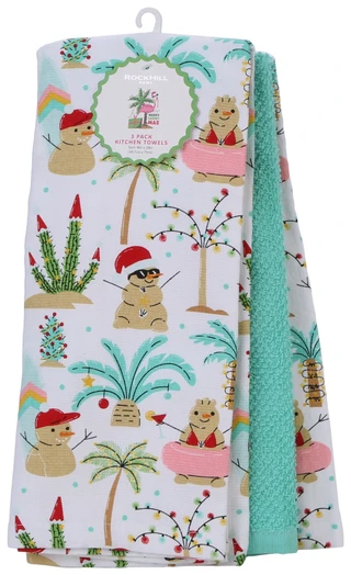 Thumbnail 1: Rockhill Home 3 Pk Tropical Snowman Christmas Kitchen Towels 