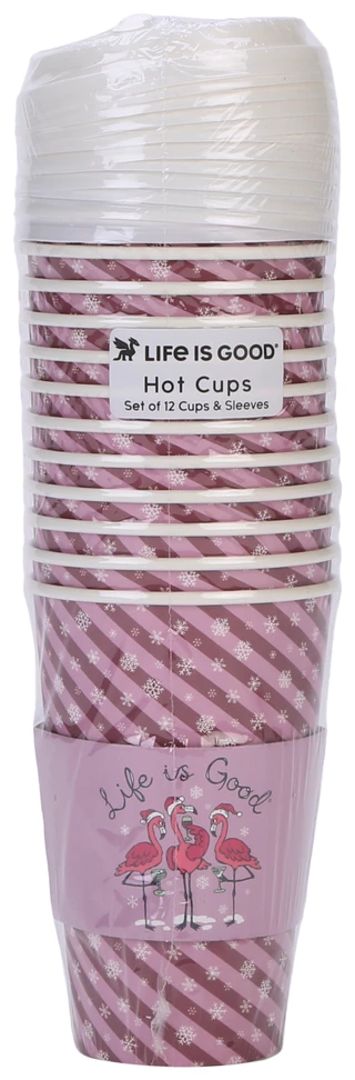 Thumbnail 1: Life is Good 12 Pk Flamingo Cheers Christmas Paper Coffee Cups 