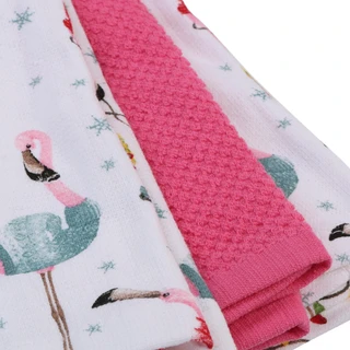 Thumbnail 2: Rockhill Home 3 Pk Merry Flamingos Christmas Kitchen Towels 