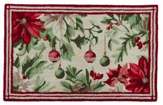 Thumbnail 1: Bells & Mistletoe 20x32 Christmas Ornaments Poinsettia Decorative Rug 